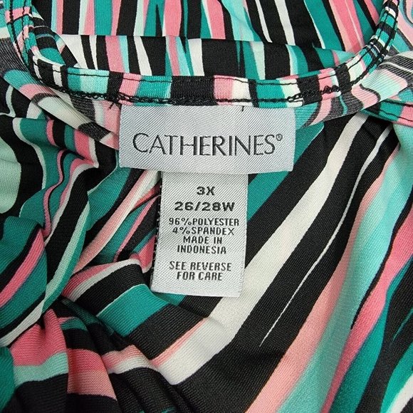 Catherines Fit & Flare Dress Plus Size 3X 26/28W Stretch Pullover Pink Green - Picture 7 of 8